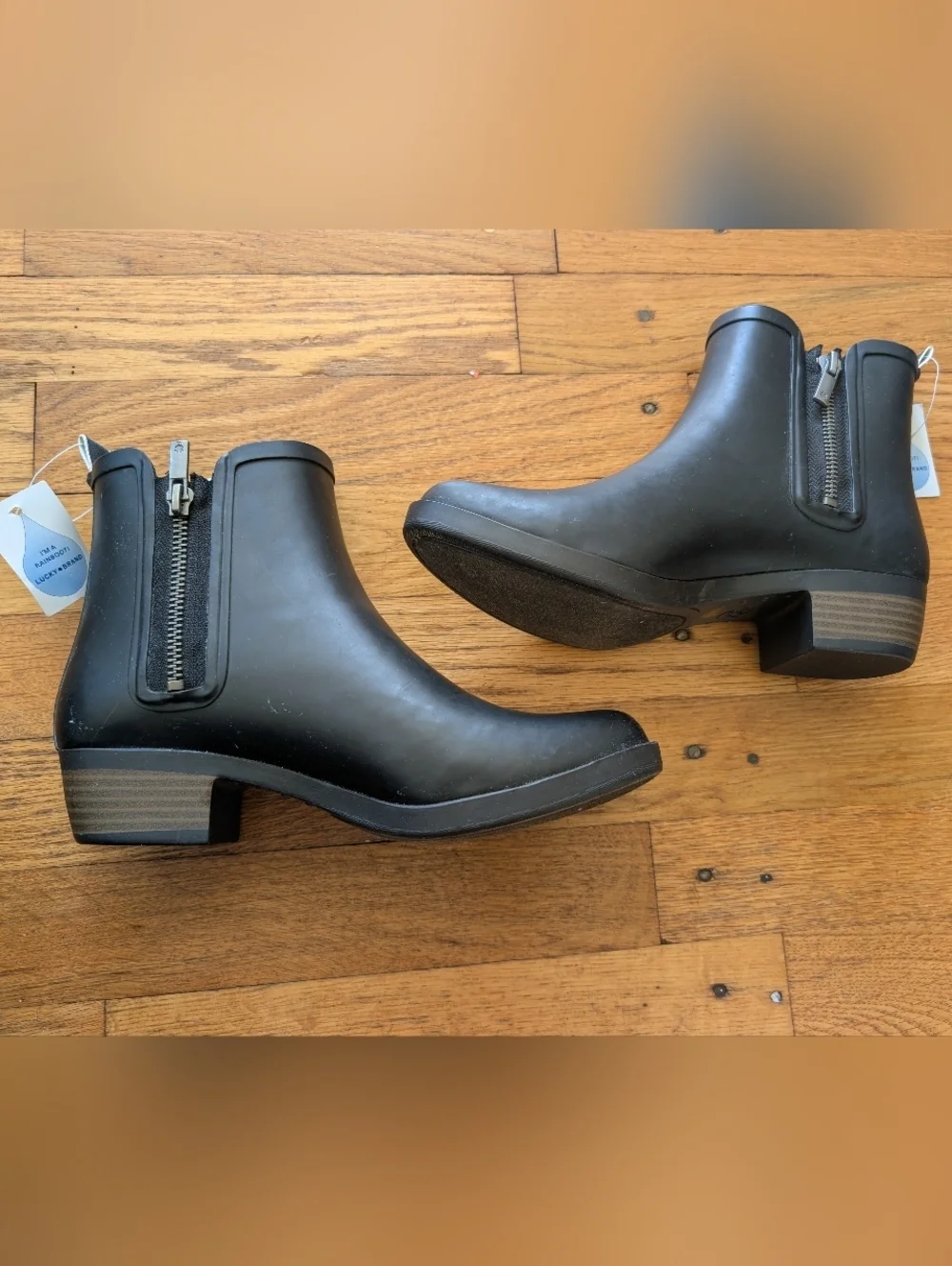 NWT Lucky Brand Black Chelsea Ankle Rain Booties